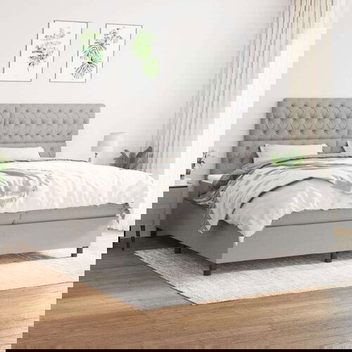  Box spring postelja z vzmetnico svetlo siva 200x200 cm blago, (20726100) Slike