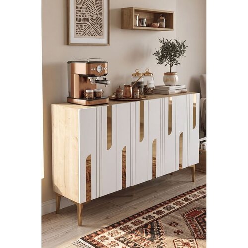 Hanah home komoda Nota 120, 120 cm, hrast Sapphire / bela / zlatna Cene