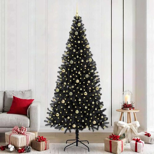 vidaXL Božično drevo med 300 LED z stojalom Črna 240 cm PVC Cene
