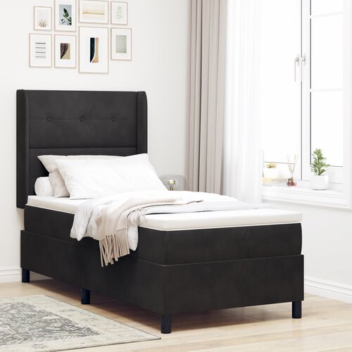 VidaXL Box Spring Postelja z Blazino in LED Črna 100x200 cm Žamet Slike