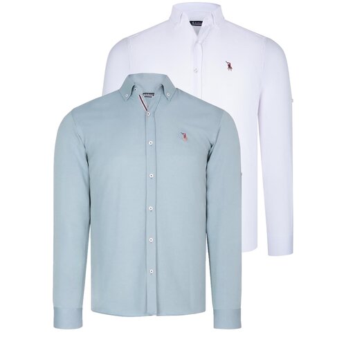 Dewberry DUAL SET G674 MENS SHIRT-WHITE-WATER GREEN Slike