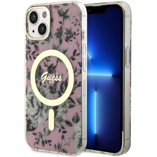  originalni guess ovitek flowers GUHMP14SHCFWSP z magsafe za iphone 14 6.1 - roza Slike