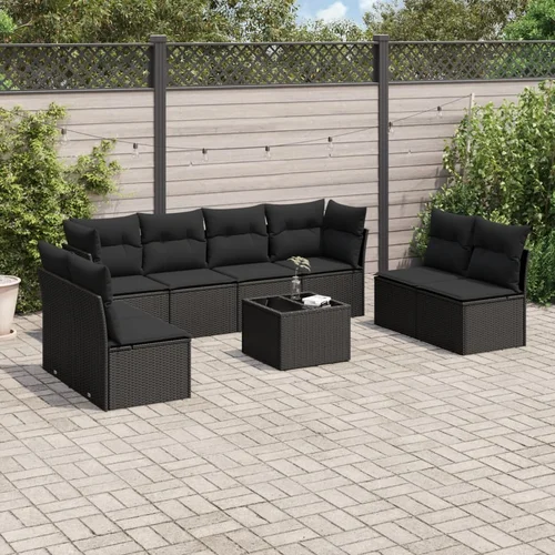 vidaXL 9-dijelni set vrtnih sofa s jastucima crni od poliratana