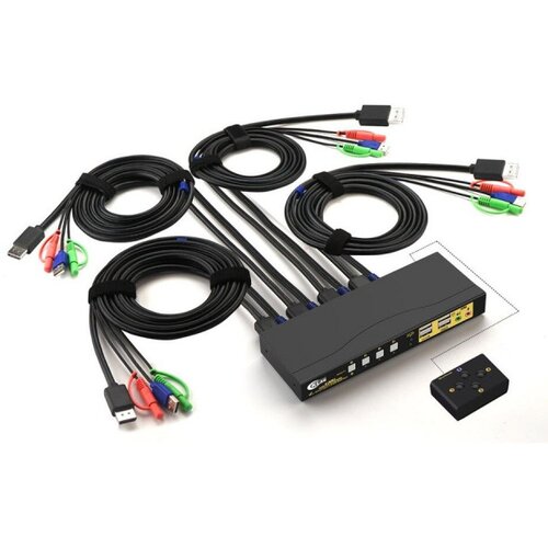  DP KVM USB svič CKL-64DP 4-portni DisplayPort sa kablovima, 4K x 2K @60Hz 4:4:4, izlaz za audio i mikrofon, HDCP, svič mode: hot key / click mouse / push button / wired remote push button Cene