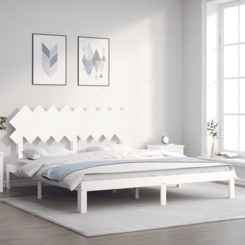 The Living Store Posteljni okvir z vzglavjem bel trden les - Posteljni Okvir, (21524925) Slike
