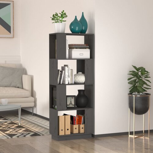 VidaXL knjižna omara/pregrada siva 51x25x132 cm trdna borovina Slike