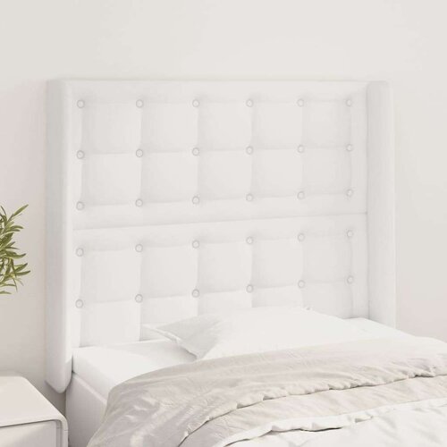  Vzglavje z u&amp;scaron;esi belo 93x16x118/128 cm umetno usnje, (20793684) Slike