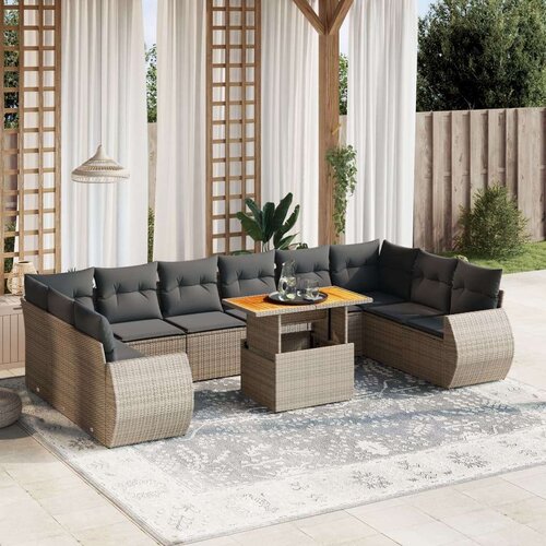 VidaXL 11-dijelni set vrtnih sofa od poliratana s jastucima sivi Slike
