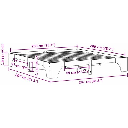  Krevetna konstrukcija Bijelo 200 x 200 cm Čvrsto borovo drvo Bijela 207 x 207 x 30 cm Slike