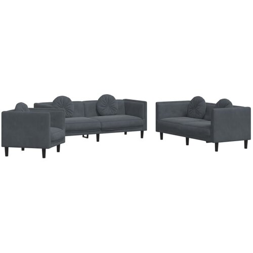 vidaXL 3-dijelni set sofa s jastucima tamnosivi bar&scaron;unasti Cijene