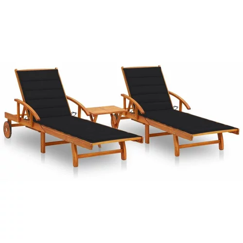  Ležaljke za sunčanje sa stolićem i jastucima 2 kom drvo bagrema