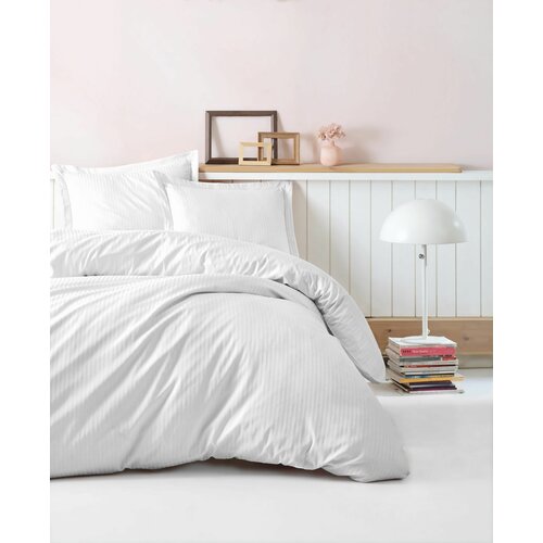 L'essential Maison stripe - white white premium satin double quilt cover set Slike