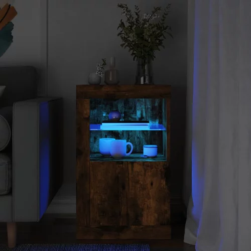 vidaXL Stranska omarica z LED lučkami dimljen hrast inženirski les