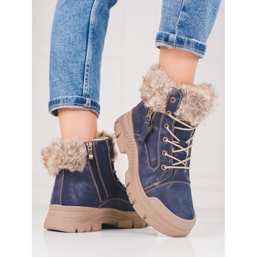 SHELOVET Blue women's trappers with Fur Slike