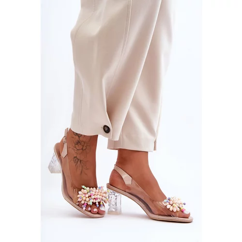 Kesi Decorated Fashion Sandals on the heel Beige SBarski MR1037-23
