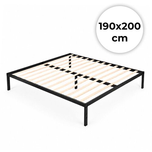  Metalni krevet 190x200 cm s letvičastom podnicom minimalistički crni okvir ModernHome Slike