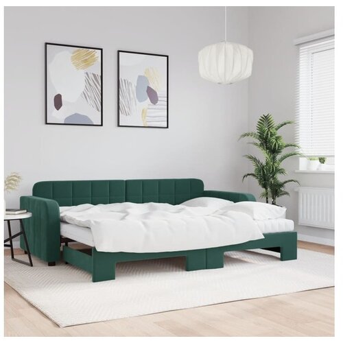VidaXL Izvlečna dnevna postelja z vzmetnico zelena 80x200 cm Slike