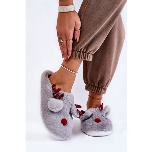  PG4 Women's Christmas Fur Slippers With Reindeer Grey Claire Cijene