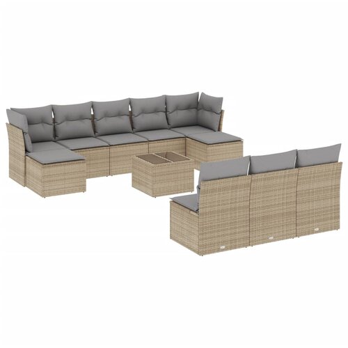  11-dijelni set vrtnih sofa od poliratana s jastucima bež Slike