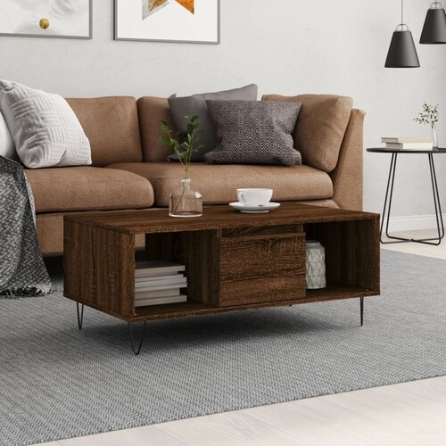  The Living Store Klubska mizica rjav hrast 90x50x36,5 cm inženirski les - Klubska Mizica, (21444859) Slike