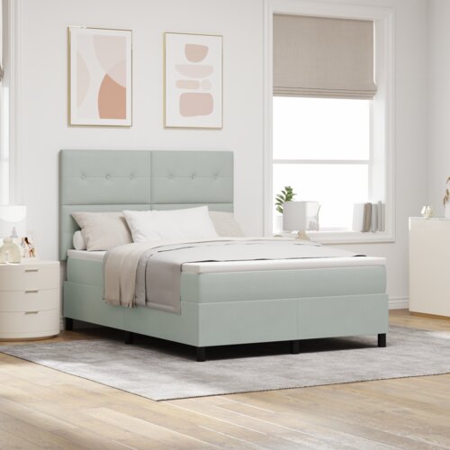 VidaXL Box Spring postelja z vzmetnico in LED svetlobo svetlo siva 160x200 cm žamet Slike
