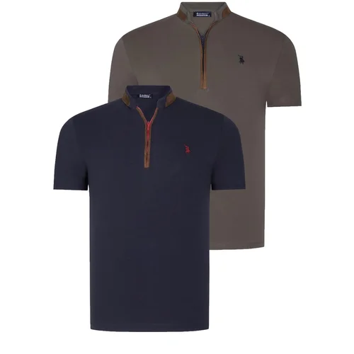 Dewberry DUAL SET T8571 ZIPPER MEN'S T-SHIRT-NAVY BLUE-KHAKI