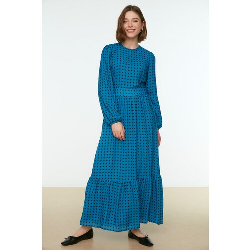 Trendyol Indigo Polka Dot Patterned Waist Detailed Woven Dress Cene