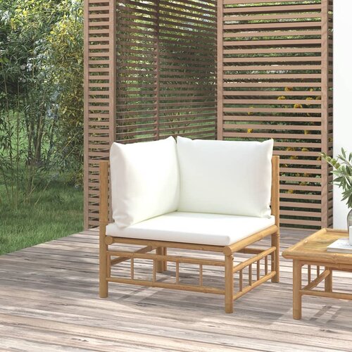 VidaXL Kutna vrtna sofa od bambusa s krem bijelim jastucima Slike