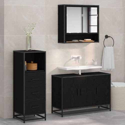 VidaXL set namje&amp;scaron;taja za kupaonicu 3 pcs crni hrast 90 x 33 x 60 cm Slike