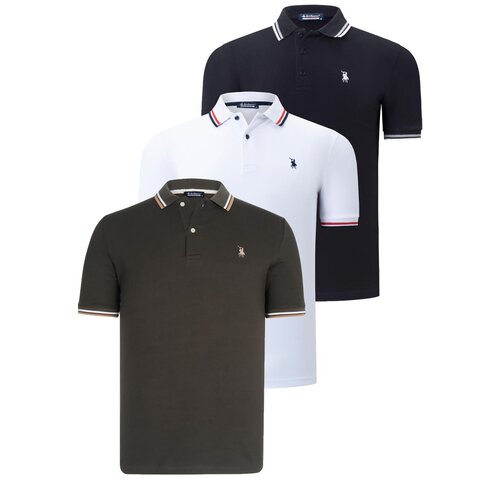 Dewberry TRIPLE SET T8594 MENS T-SHIRT-BLACK-WHITE-KHAKI Cijene