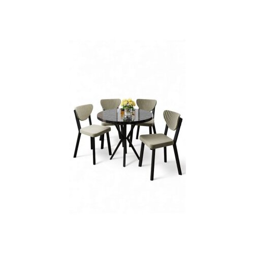 Hanah home Set trpezarijskog stola i stolica (5 delova) Agnes Black Marble Cream Cene