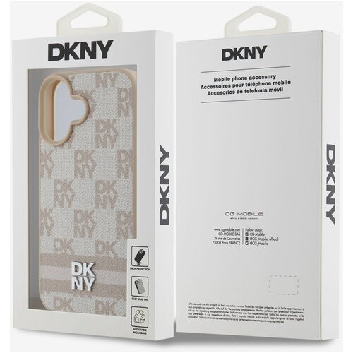 Dkny PU Leather Checkered Pattern and Stripe Zadn&amp;iacute; Kryt pro iPhone 16 Pink Ovitek za telefon Vijolična Slike