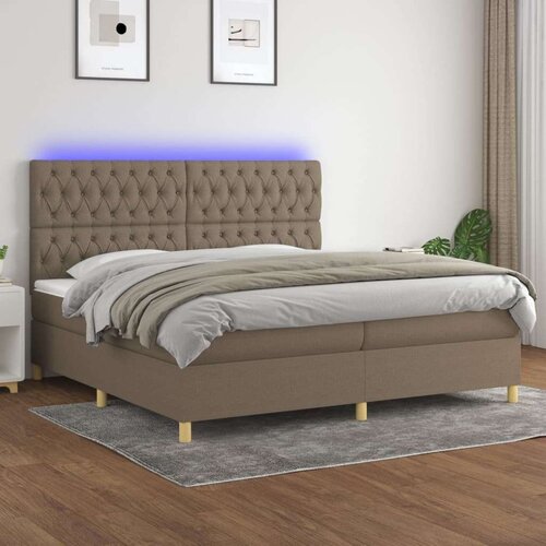  Krevet box spring s madracem LED smeđesivi 200x200 cm tkanina Slike