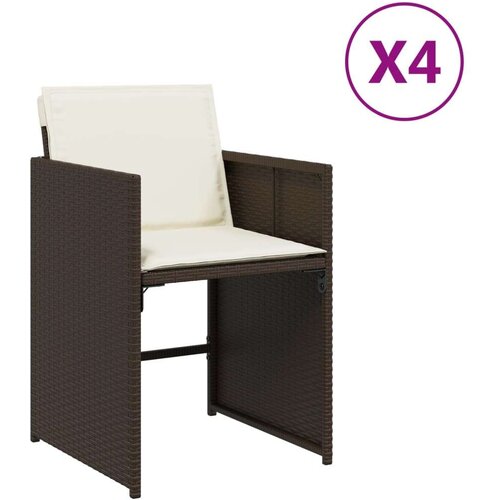 VidaXL Vrtni stoli z blazinami 4 kosi rjav poli ratan Slike