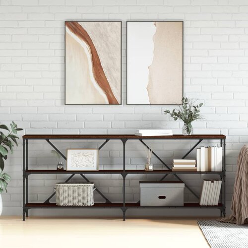 VidaXL Konzoni stol boja smeđeg hrasta 180x30x75 cm od drva i željeza Slike