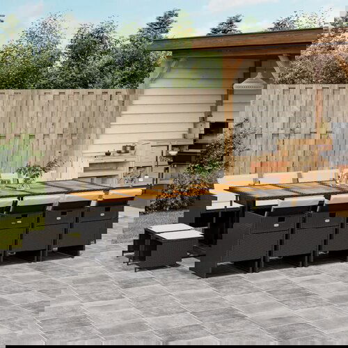 The Living Store Vrtna jedilna garnitura 15-delna z blazinami črn poli ratan - Vrtna Jedilna Garnitura, (21671870) Cene