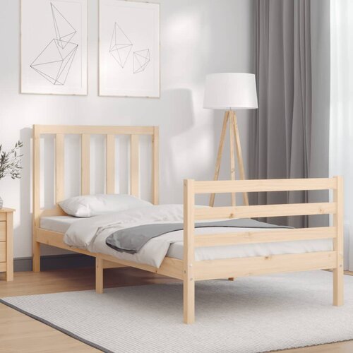 VidaXL Okvir kreveta s uzglavljem 90 x 200 cm od masivnog drva Slike