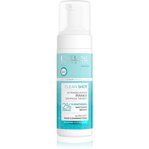 Eveline Cosmetics Clean Shot 2% Panthenol Complex nežna čistilna pena s pomirjajočim učinkom 150 ml Slike
