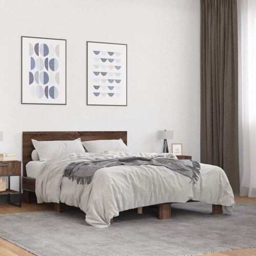 Furnova Posteljni okvir rjav hrast 140x200 cm inženirski les in kovina, (21938697) Slike