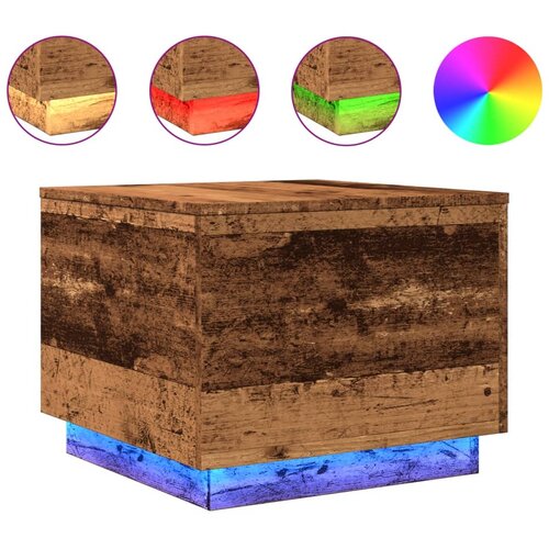 Maison Chic Klubska mizica - kavna mizica - Nizka mizica z LED lučkami starinski les 50x50x40 cm, (21752267) Cene
