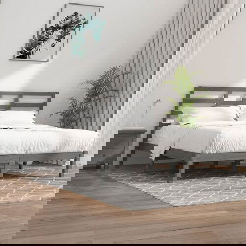 The Living Store Posteljni okvir siv iz trdnega lesa 200x200 cm - Posteljni Okvir, (21523820) Slike