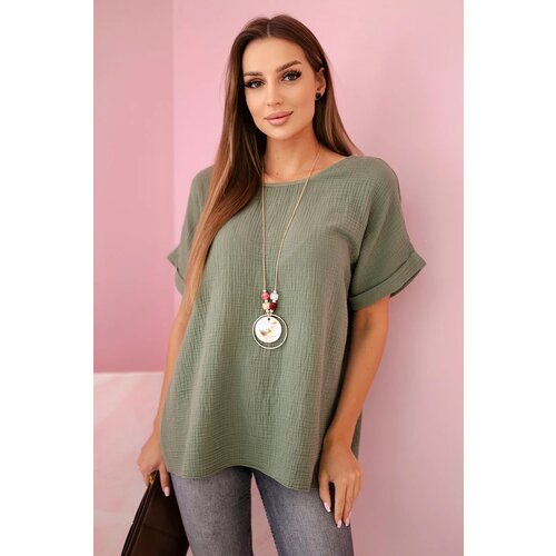Kesi Włoski Muslin blouse with a necklace khaki Slike