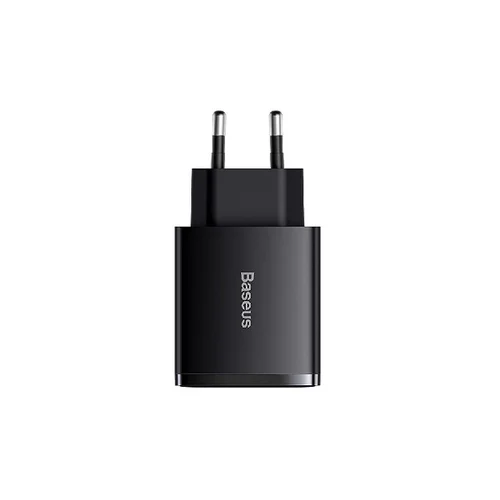 Baseus Kompaktni hitri polnilec 2xUSB, USB-C, PD, 3A, 30 W, črn