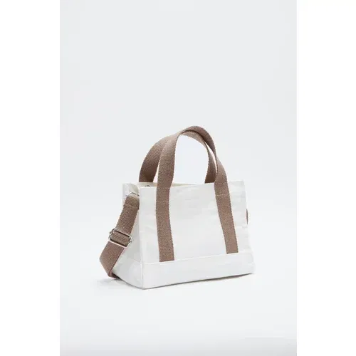 Madamra Women's White Canvas Crossbody Bag