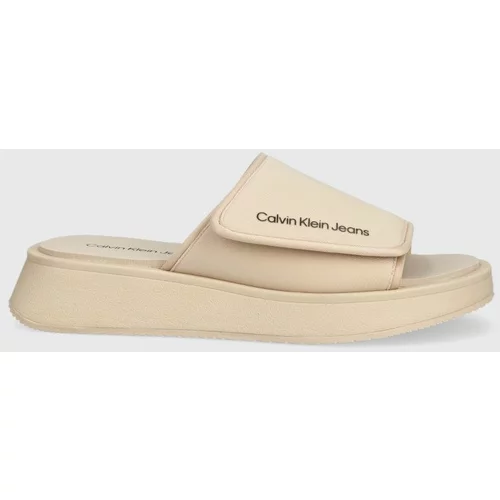 Calvin Klein Jeans Natikače One-strap Sandal za žene, boja: bež, s platformom