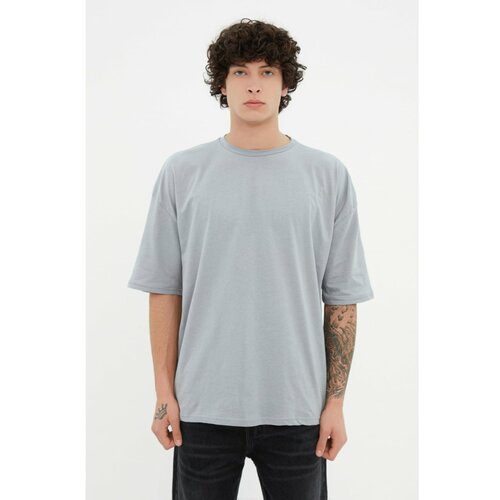Trendyol Gray Men's Basic 100% Cotton Crew Neck Oversize Short Sleeved T-Shirt Cene