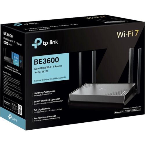Tp-link Archer BE220 BE3600 Dual-Band Wi-Fi 7 Router, 688 Mbps at 2.4 GHz + 2882 Mbps at 5 GHz, 4x external... Cijene