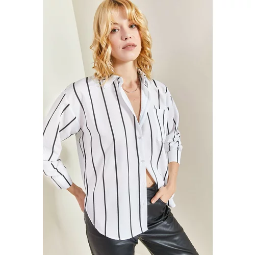 Bianco Lucci Women's Single Pocket Striped Oversize Shirt