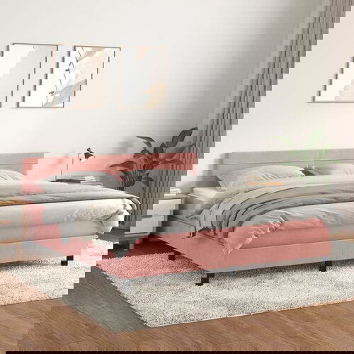  The Living Store Box spring postelja z vzmetnico roza 180x200 cm žamet - Box Spring Postelja, (21488473) Slike