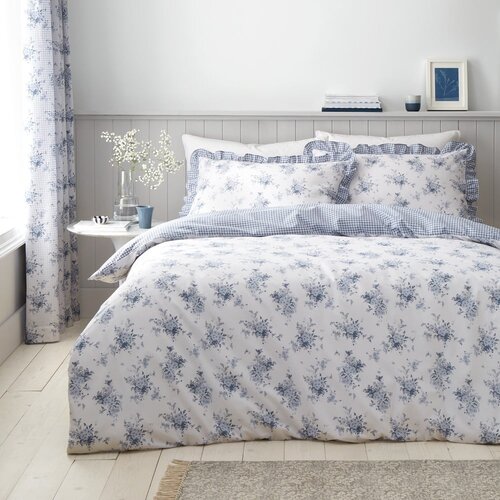 Catherine Lansfield Bela/modra enojna posteljnina 135x200 cm Lucie Floral Frill &amp;ndash; Slike